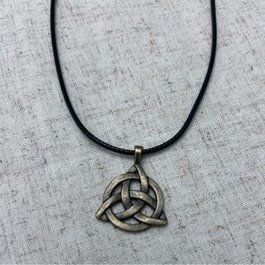 Celtic Knot Triquetra Necklace – Black Cord Pendant